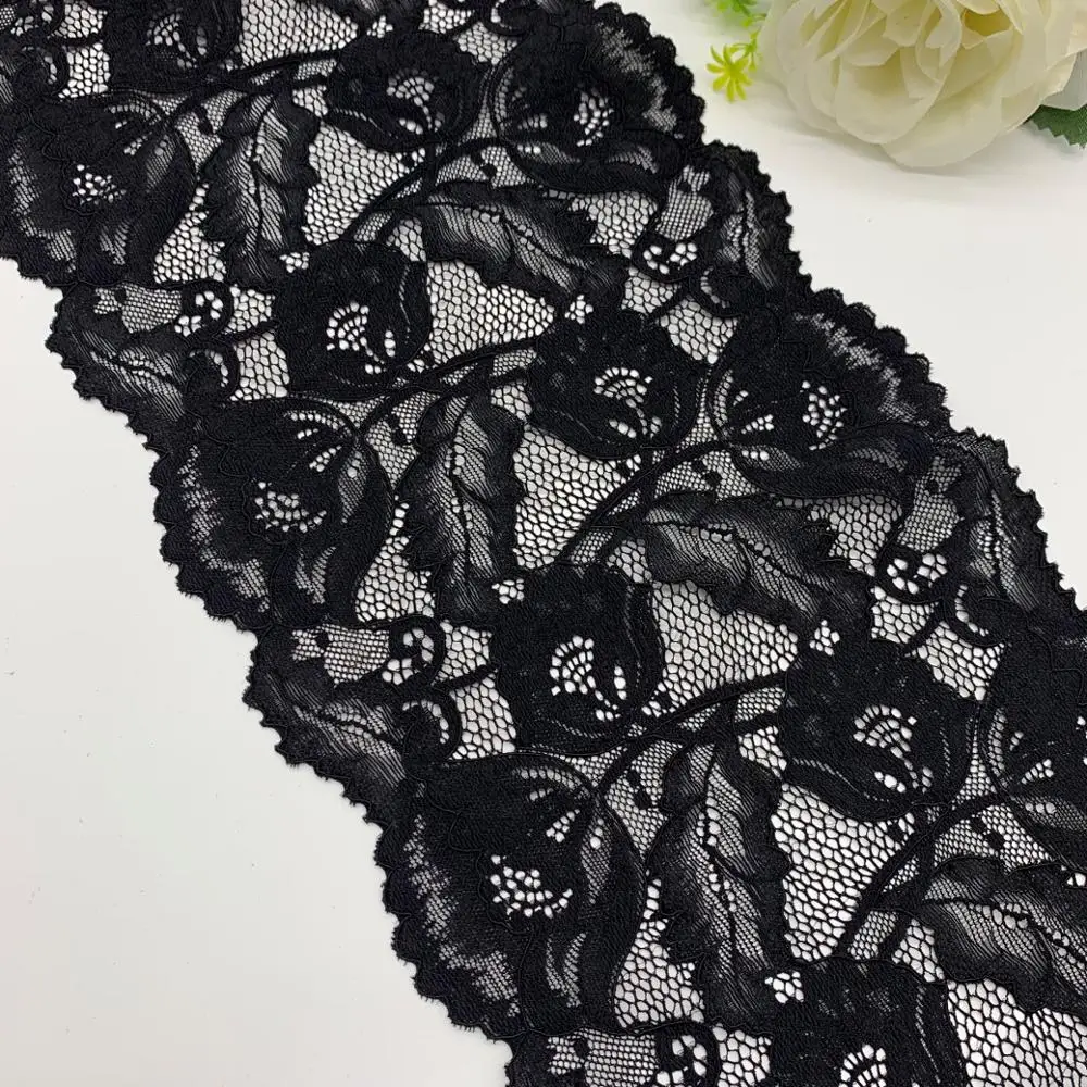 3y/lot Width 18.50cm Floral Stretch Lace Trims Black 5