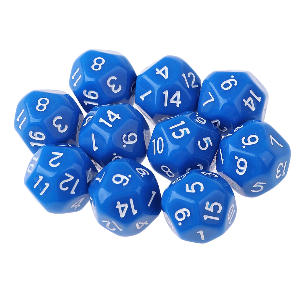 Blue 14x14mm 10 шт. 16 сторонние D16 14 мм акриловые непрозрачные кости для ролевых игр РПГ партии День рождения игры кости - Цвет: Blue 14x14mm