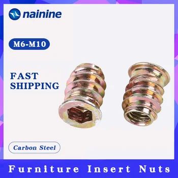 

10pcs/100pcs M6 M8 M10 Zinc Alloy Iron Inside Carbon Steel Hex Socket Drive Insert Nuts Threaded For Wood Furniture B124