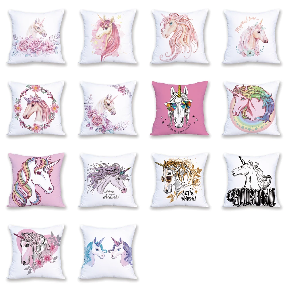 Единорог Заказные подушки чехол мультфильм CushionCovers животных Cover45 * 45 cmThrow подушки домашний диван для декоративные подушки