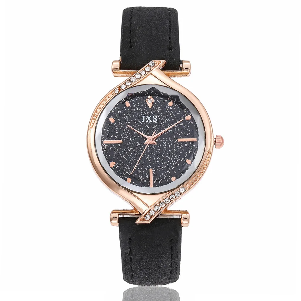 

New Style Drop-Shaped Diamond Set Watchcase Cool Ladies' Watch Suede Leather Belt Black Star Letter Decoration WOMEN'S Watch Stu