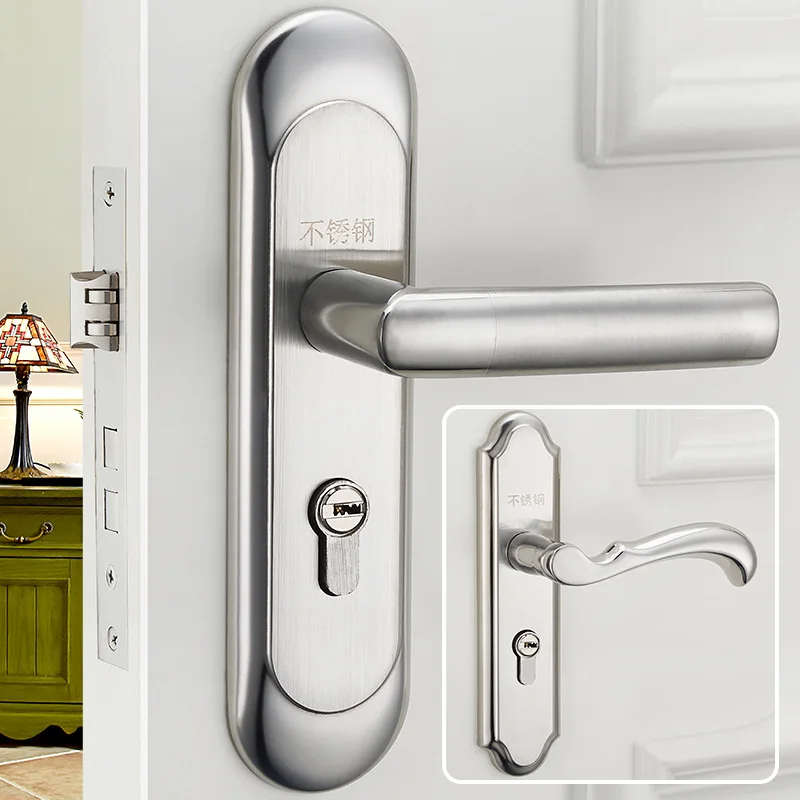 

Stainless Steel Interior Bedroom Door Lock European Style Solid Wood Door Lock Simple Lock Bearing Mute Handle Lock