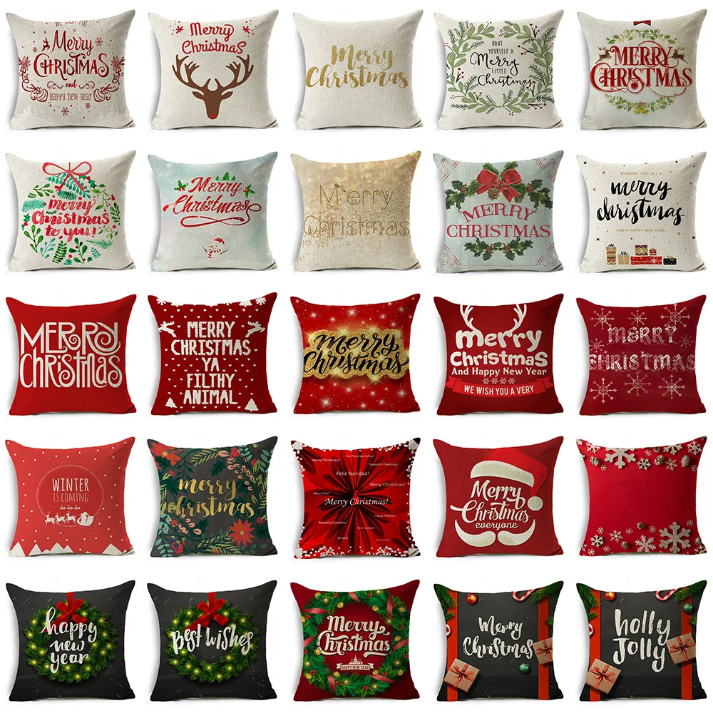 

New Year Christmas Gift Santa Claus Elk Letter Cushion Linen Pillow Cushion 45*45 cm Pillow Case