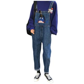 

Cartton Embroidered loose Boyfriend Jeans Jumpsuits For Women Wide Leg Denim Jumpsuits Woman long Denim Overalls Romper