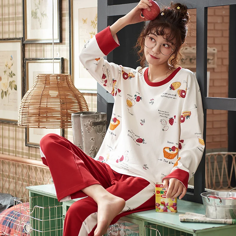 

Autumn Winter New Women Cotton Pyjamas 5XL Long Tops Set Female Pajamas Set NightSuit Sleepwear Sets Full Sleeve Night Plus Size
