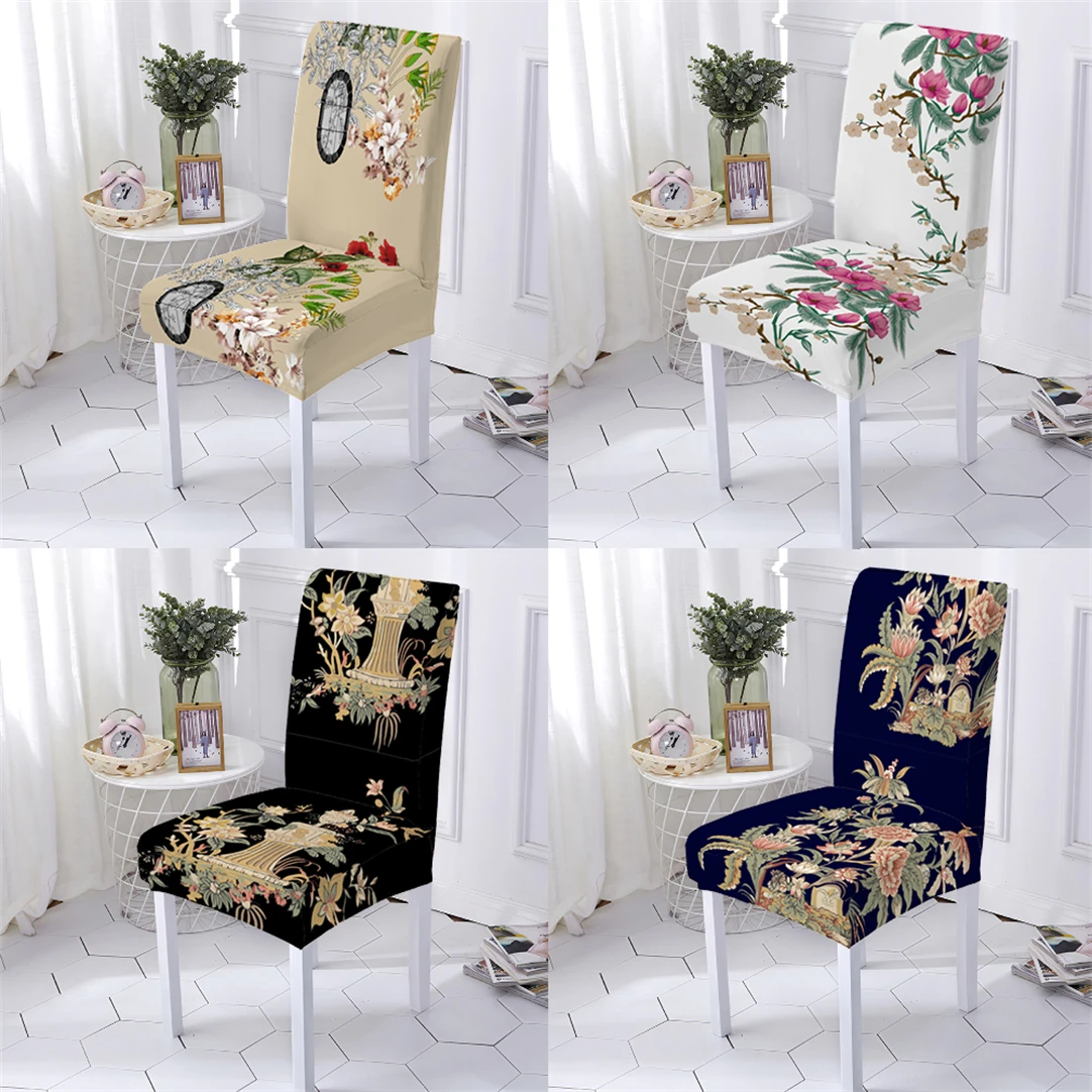 

European Style Cover For Chairs Dining Chair Covers Room Chairs Covers Plant Flowers Pattern Stretch Chair Cover Home Stuhlbezug