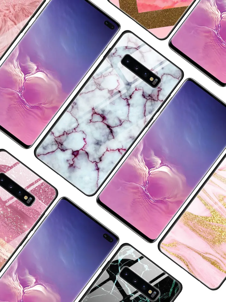 Мраморный Золотой Розовый блестящий чехол из закаленного стекла для samsung Galaxy S10 S10e S9 S8 Note9 Note 10 Plus 5G A50 A30 края из ТПУ