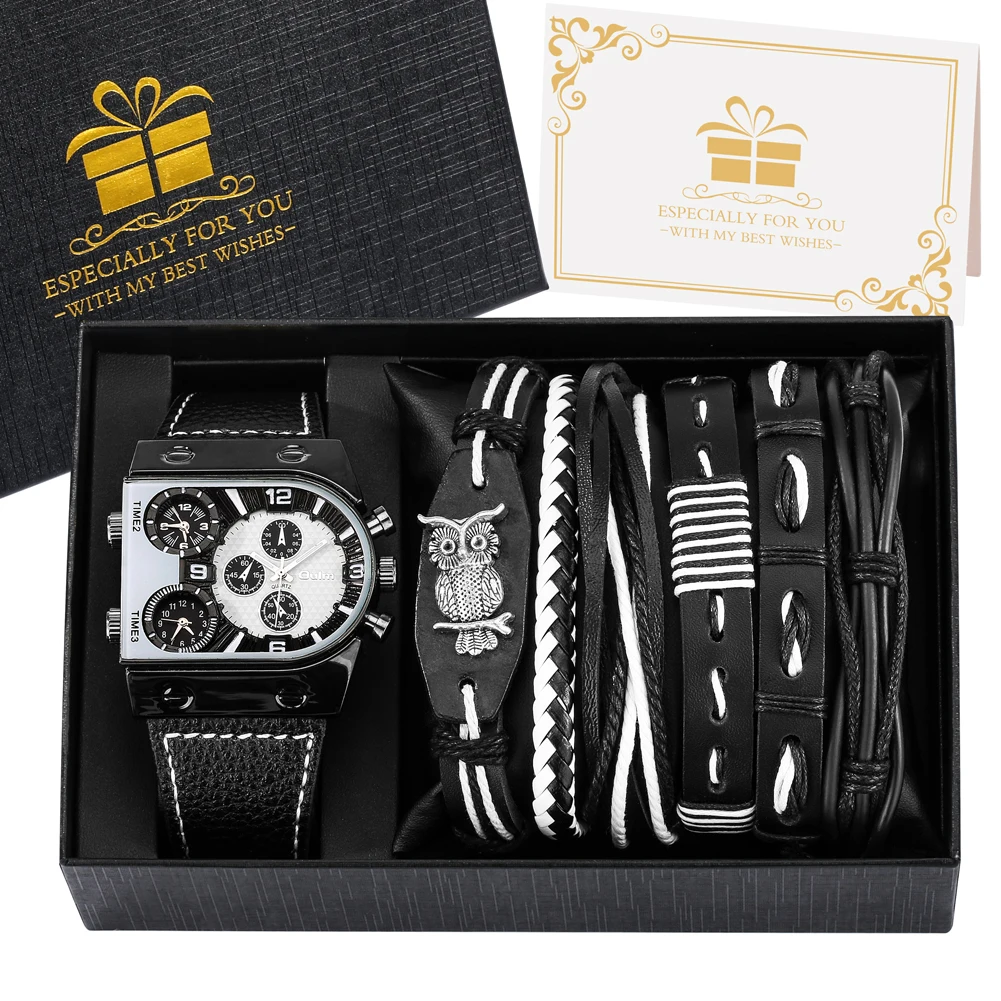 Men Quartz Wristwatches Waterproof Business Mens Watches Top Brand Luxury 6PCS Woven Leather Bracelets Gift Set for Men 5 Men Quartz Wristwatches Waterproof Business Mens Watches Top Brand Luxury 6PCS Woven Leather Bracelets Gift Set for Men 5