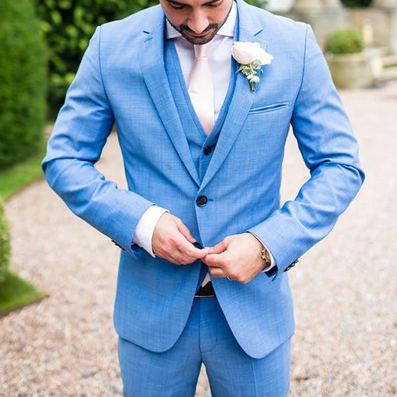Blue Beach Wedding Men Suit Slim Fit 