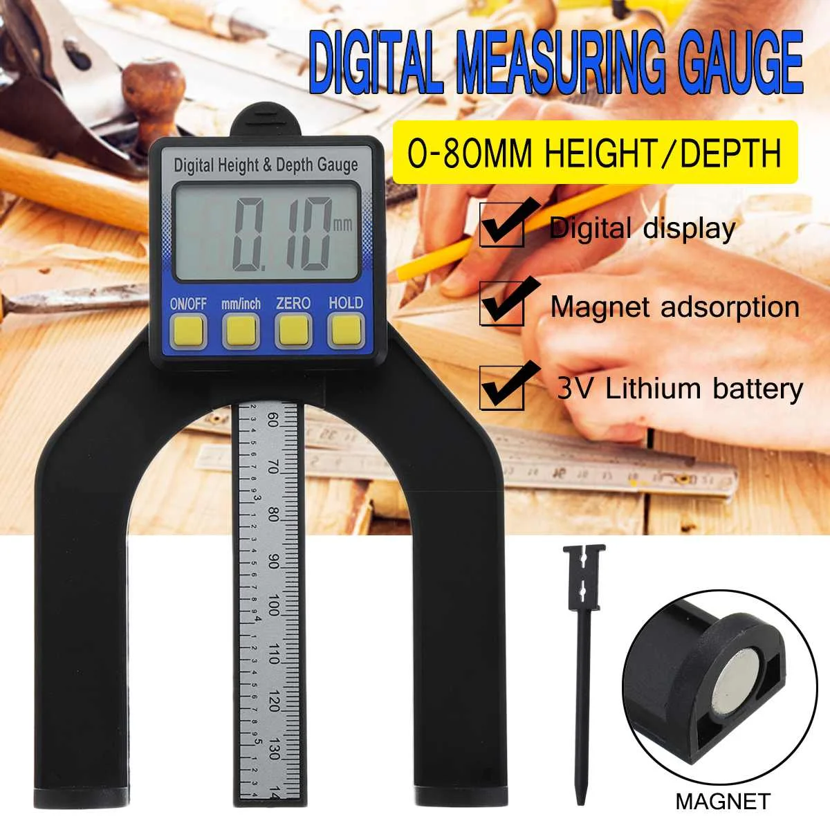 

LCD Digital Slide Caliper Vernier Ruler Height and Depth Gauge with Measuring Range 0-80mm with Magnets Router Table Saw Tool