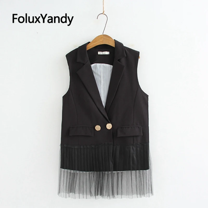 

2019 new women vest turn down collar lace fashion black single botton gilet femme solid plus size vest XXXXL KKFY4110