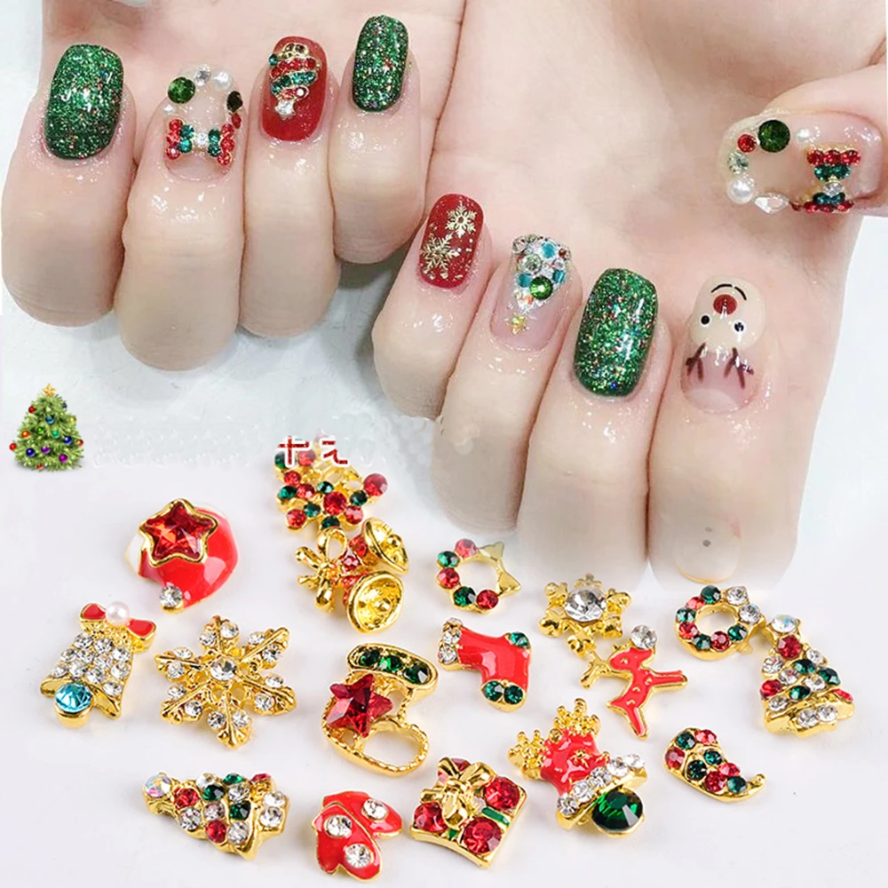 

24 Styles Christmas Tree sock snowflake Nail Art Decorations Alloy Metal DIY 3D Nail Festivals Rhinestones Accessories Tools