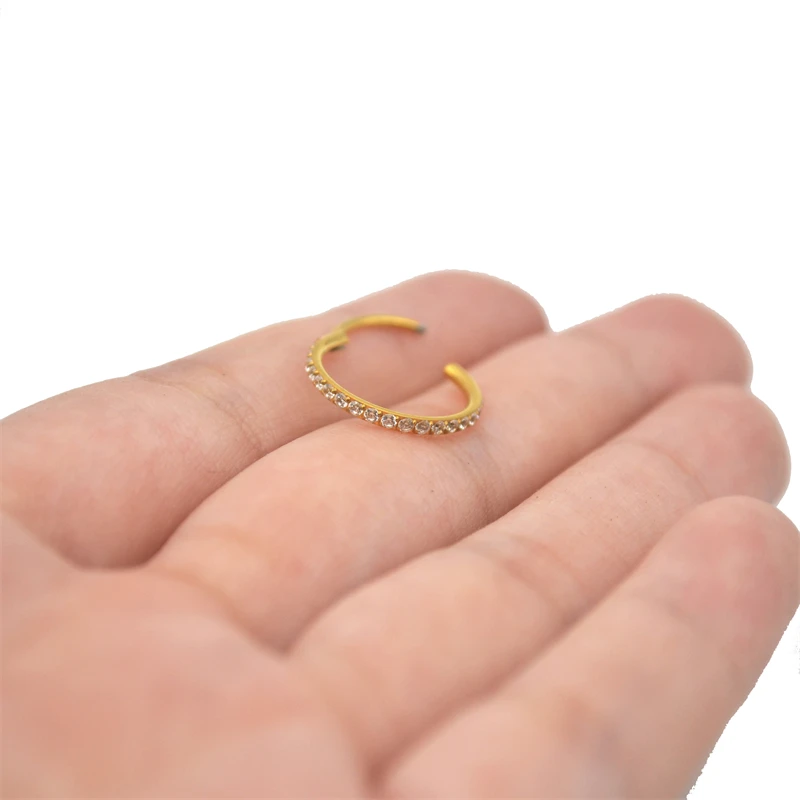20G Clickers Hoop Nose Ring Earring Segment Crystal CZ Gem Popular Body Jewelry Surgical Steel Hinge Ear Helix Tragus Gold Color