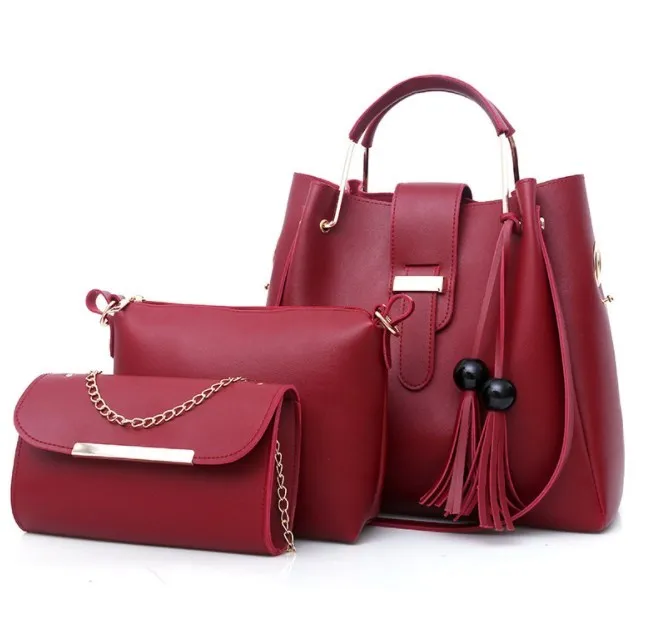 

OL 3Pcs/Sets Bag Women Pu Leather Shoulder Bag Womens Large Capacity Casual Tote Bag Bucket Purses and Handbags High Quality