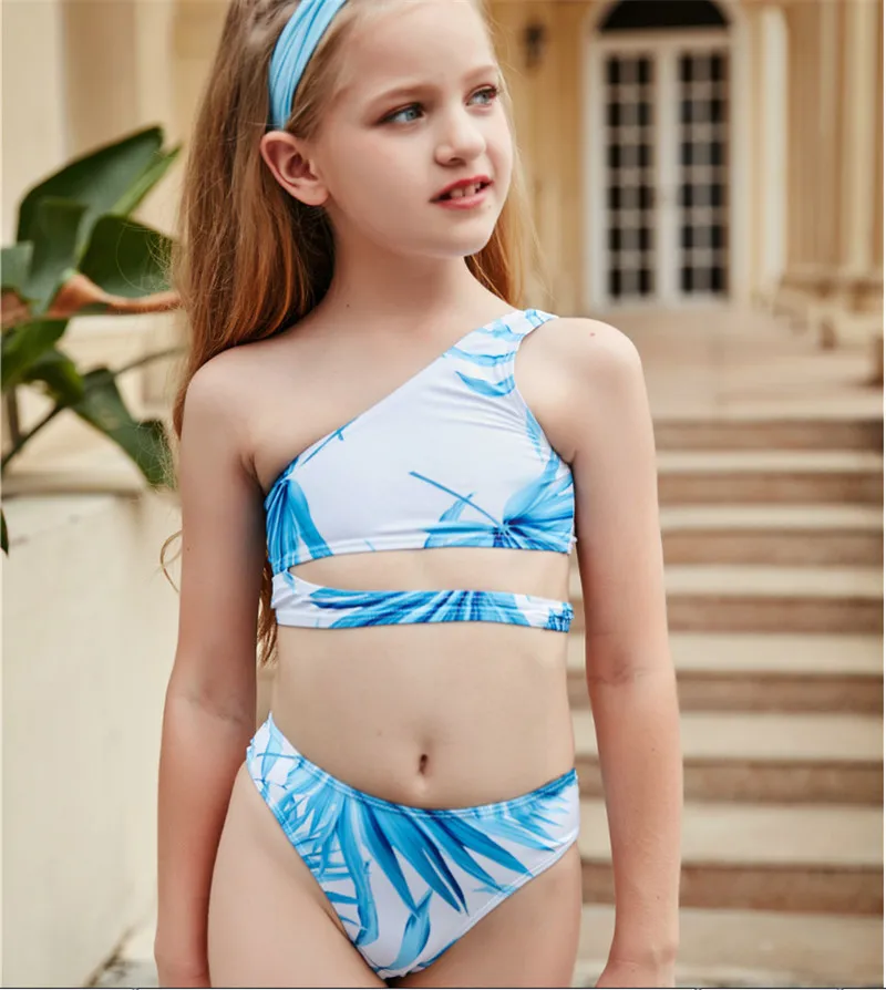 6 13 Years Girls Two piece Swimsuit Bikini One Shoulder Hollow Out Crop Top  Shorts Briefs Fashion Leaf Swimwear Bathing Suit|Children's Two-Piece  Suits| - AliExpress