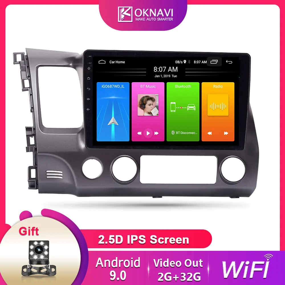 OKNAVI10'' WIFI Android 9 0 IPS камера радио для Honda Civic 2006 2007 2011 LHD GPS навигация головное