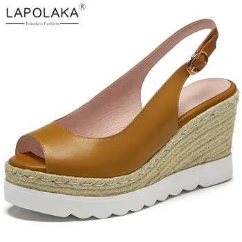 

Lapolaka 2020 New Design Genuine Leather Women Sandals Wedges Platform Retro Pumps Summer Casual Women Shoes