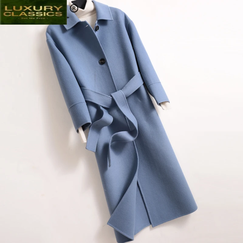 

Coat Women Clothes Winter 2021 Fashion 90% Wool Long Jacket + Belt Ladies Elegant Autumn Coat Female Casaco Hiver 10hSKv
