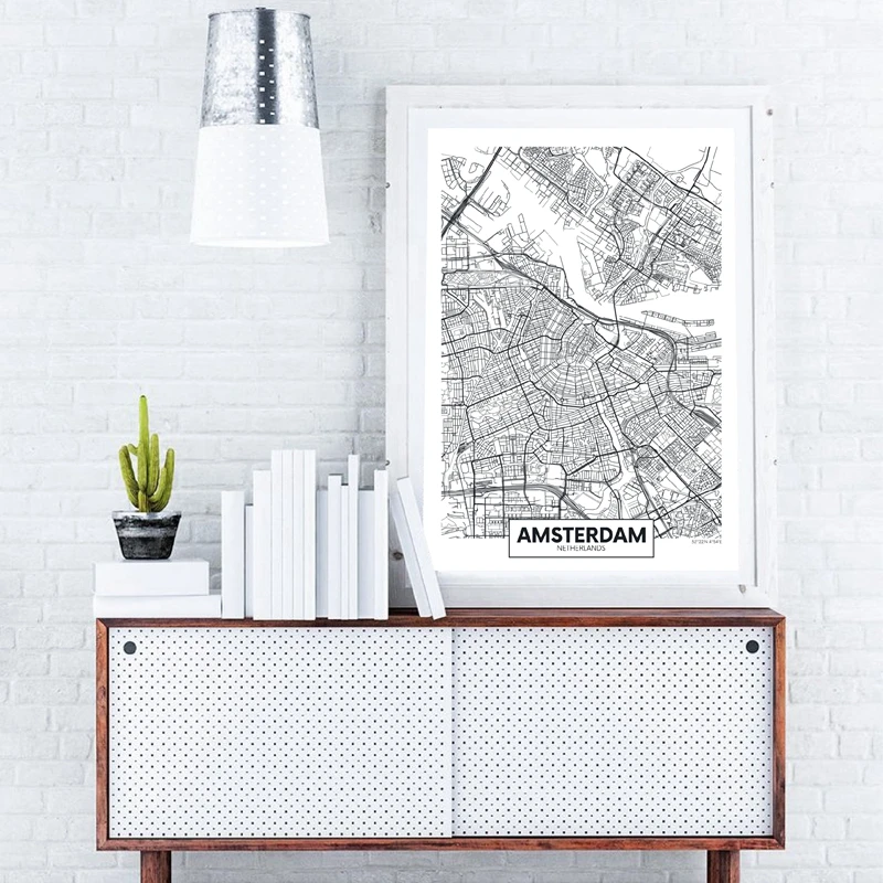 Modern-City-Amsterdam-Map-Minimalist-Canvas-Painting-Black-and-White-Wall-Art-Print-Poster-Pictures-For