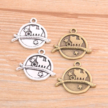 

PULCHRITUDE 10pcs 23*26mm 2020 New Product 2 Color Round Branches Cat Charms Animal Pendant Jewelry Metal Alloy Jewelry Marking