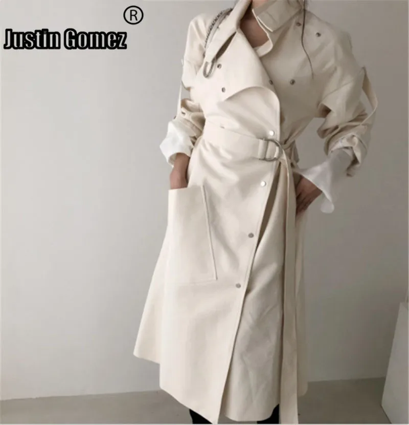 Элегантное Модное Длинное Пальто с косой пуговицей осеннее Свободное пальто высокого качества Офисная Женская рабочая одежда Moda Feminina пальто для женщин