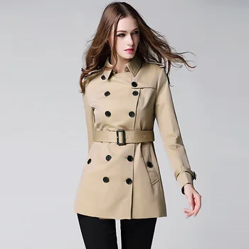 

2020 spring and autumn high-end brand Lapel solid color slim waterproof double breasted coat medium long windbreaker coat