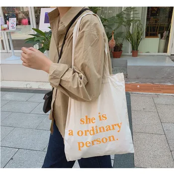 

Orange Letters Shopping Canvas Bag for Women Designer Simple Fashion Tote Shoulder Bag Large Capacity Shopper Handle Eco Handbag