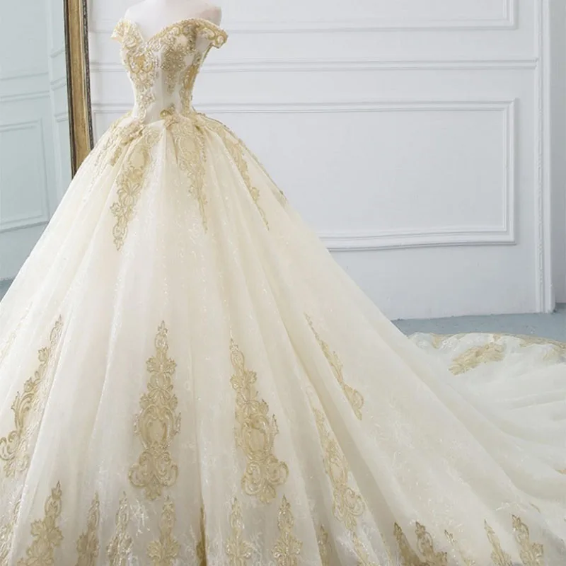 Alilove Champagne/Ball Gown/V Neck/Luxury/Simple/Modest/New Wedding Dress Lace/Marriage/Sleeveless For Women/Elegant Bridal Gown