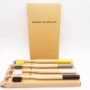 

4pcs Rainbow Bamboo Toothbrush Round Bamboo Handle Black Bristle Adult Tandenborstel Wooden Handle Low carbon Toothbrush 8Colors