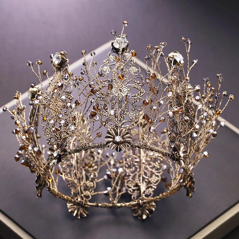 Горячая Ретро стиль барокко круглый горный хрусталь кристалл диадемы и короны для женщин и девушек Свадебные украшения для волос