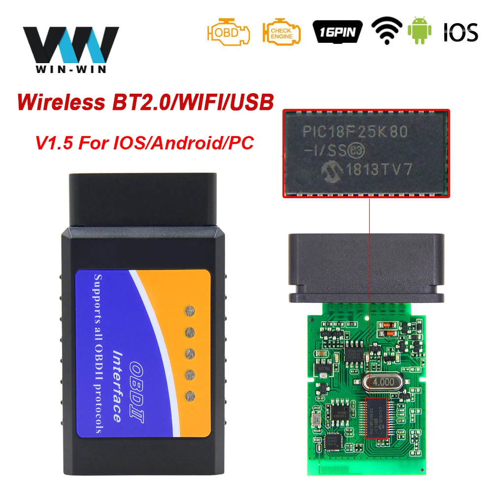 ELM 327 V1.5 PIC18F25K80 obd2 Wireless wifi usb Scanner For Android/IOS/PC ELM327 obd 2 1.5 Car Diagnostic Auto Tool | Автомобили и
