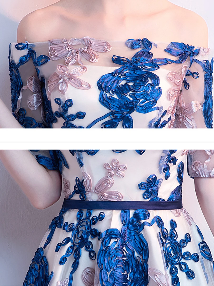 Платье для выпускного вечера es с открытыми плечами с аппликацией Vestidos, с вырезом лодочкой, с коротким рукавом, платье для выпускного вечера для женщин, с вышивкой, платья для выпускного вечера E081