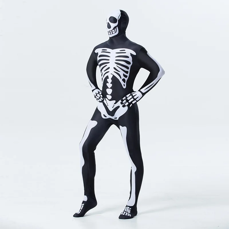 Zentai боди для мужчин Хэллоуин Череп косплей костюмы для взрослых Аниме ролевые игры комбинезон представление шоу вечерние с длинным рукавом костюм