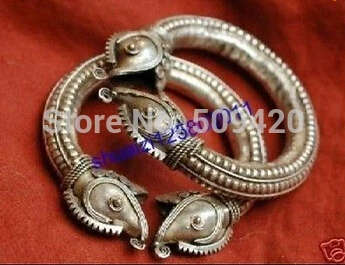 

free shipping >>>>>626421 Pair Of Tibet miao Silver Fish Cuff Bracelet