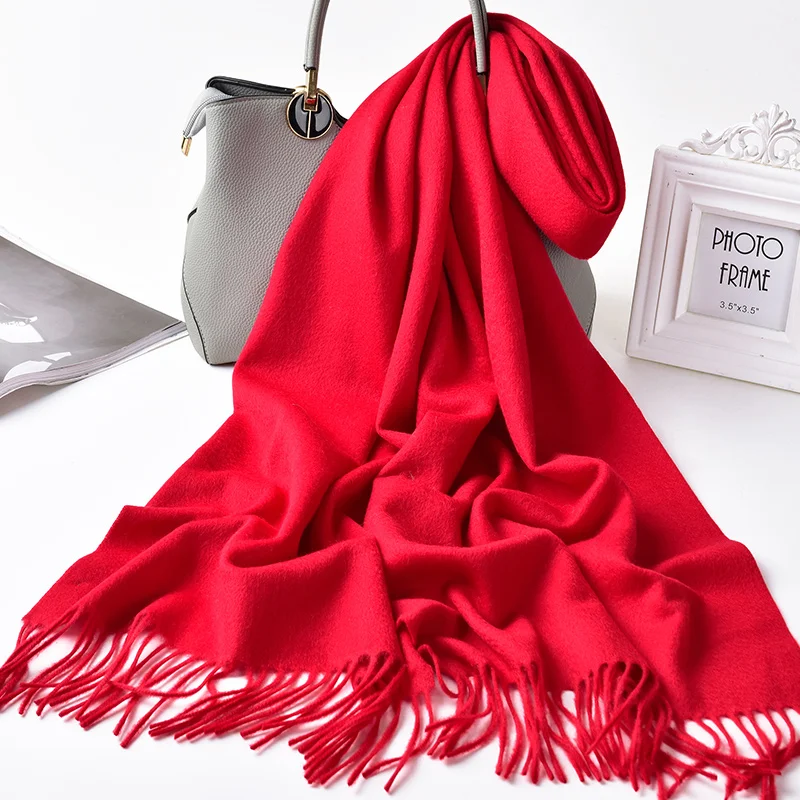 Женский зимний шарф из 100% кашемира однотонный пашмины 2020 тёплый платок с