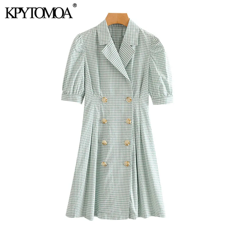 KPYTOMOA Women 2020 Chic Fashion Double Breasted Plaid Mini Dress Vintage Puff Sleeves Office Wear Female Dresses Vestidos Mujer KPYTOMOA Women 2020 Chic Fashion Double Breasted Plaid Mini Dress Vintage Puff Sleeves Office Wear Female Dresses Vestidos Mujer