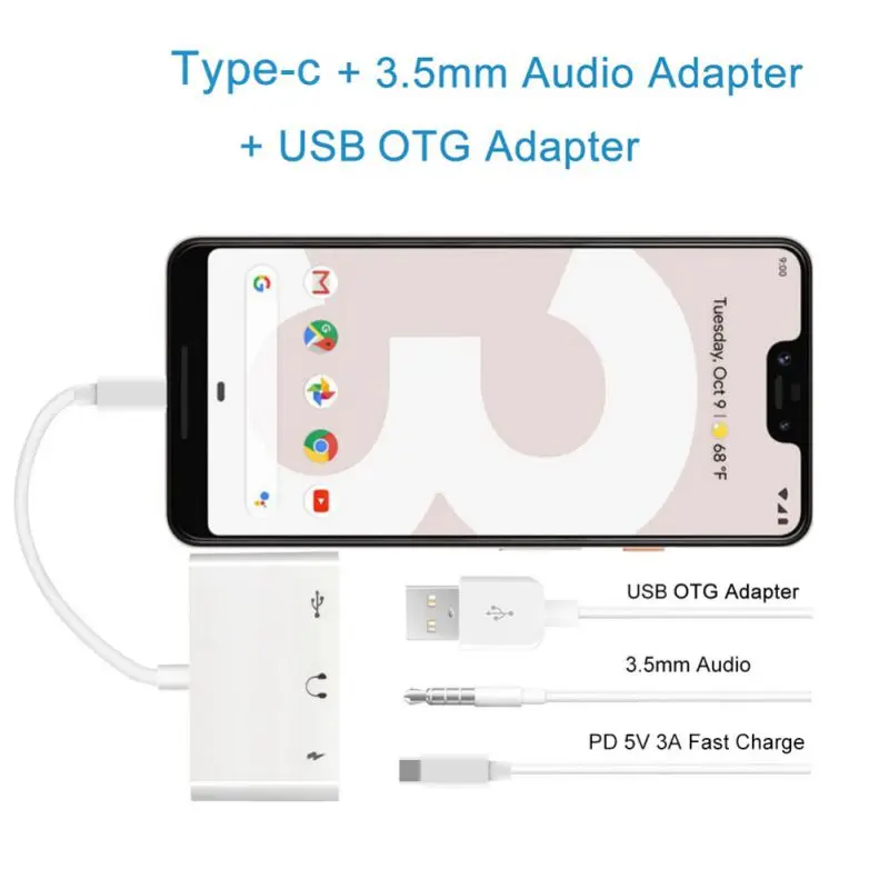 3 в 1 для type-C OTG USB адаптер для чтения камеры с портом быстрой зарядки и 3,5 мм разъем для наушников для всех iPhone/iPad/iPod/iOS