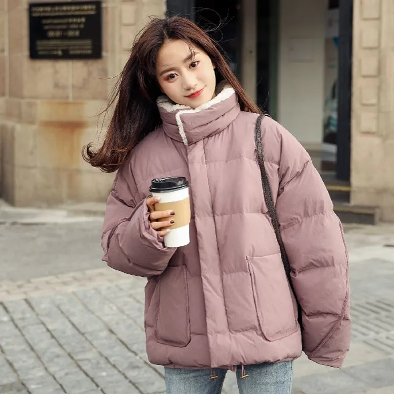 

Photo Shoot CHIC Off-white Short down Coat Cloak Loose Casual BF Thick Stand Collar Cotton Overcoat Female Students