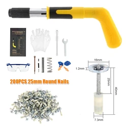 Mini pistolet à clous en acier manuel + 200 clous ronds de 25mm, ensemble d'outils à rivets pour mur de béton, fil d'ancrage, rainurage, fixation murale de maison 