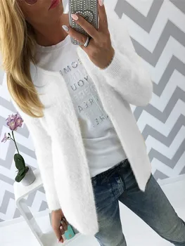 

Vicabo Women's Fleece Soft Cardigan Solid Color Casual Thin Coats Ladies Long Sleeve Outwear Fashion Short Cardigans Coat