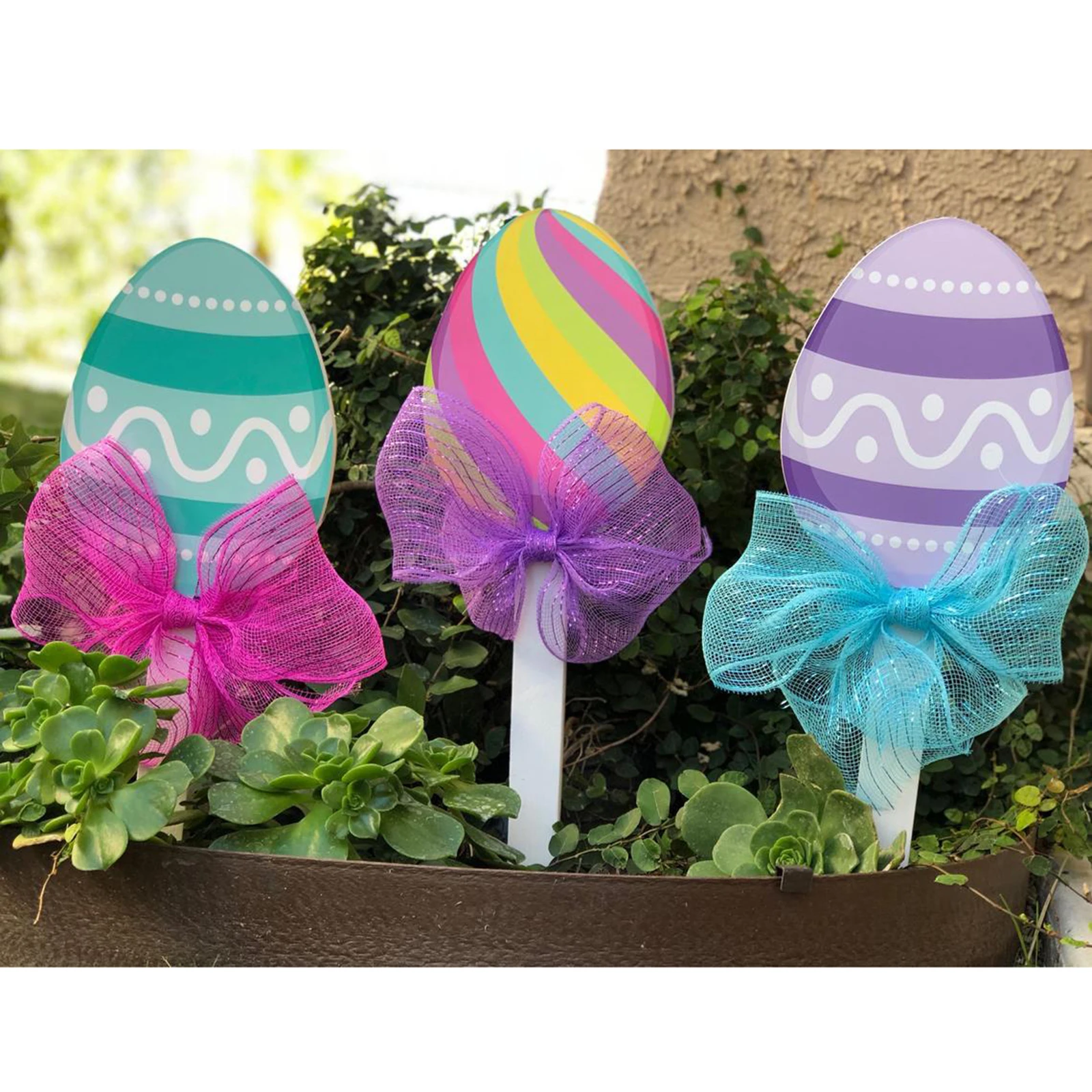 

Easter Eggs Holiday Garden Inserts Durable Decorative Stake Signs Cartoon Pattern Yard Decorations Foam Easy To Install