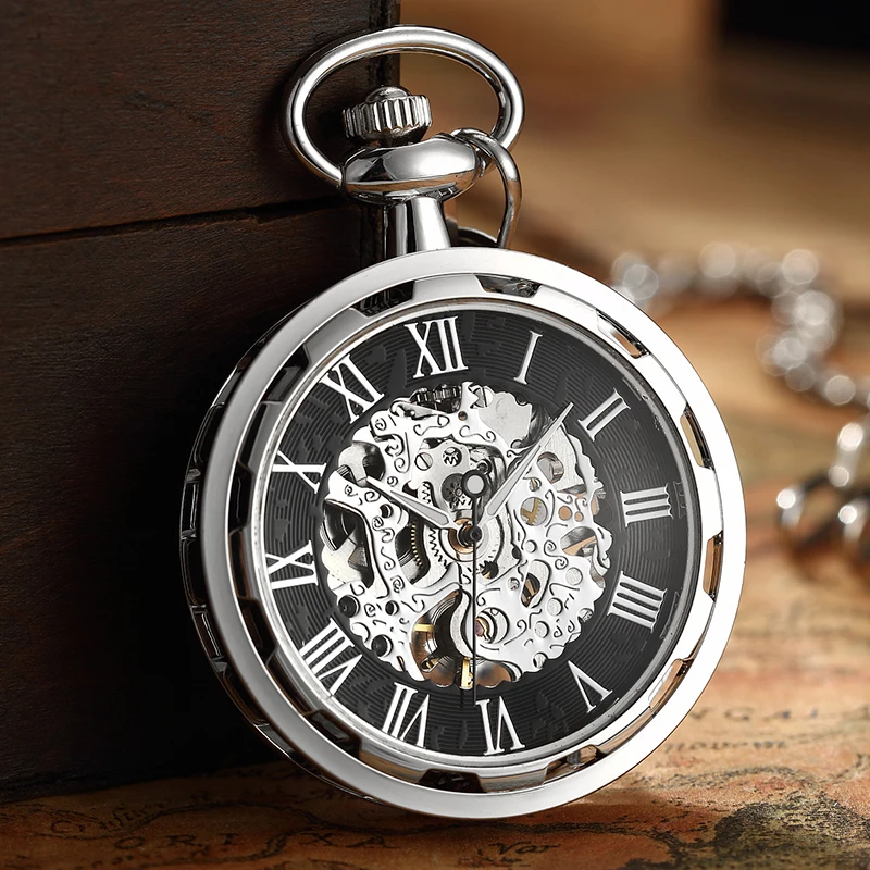 Gold Unisex Mechanical Fob Pocket Watch Vintage Necklace Watch Steampunk Skeleton Pendant Hand-winding Men Women Clock