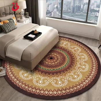 

Bubble Kiss Classical Ethnic Style Round Carpet Yellow Modern Living Room Decorative Carpet Hotel Bedside Non-Slip Area Carpet