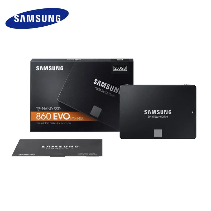 Samsung SSD 860 EVO 250 ГБ 500 Внутренний твердотельный накопитель Жесткий диск для жесткого диска SATA3 2,5-дюймовый Тетрадь Настольный Скорость до 560 МБ/с