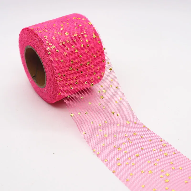 25 ярдов/рулон 6 см Золотая фольга звезда тюль рулон органза ткань для юбки-пачки Baby Shower вечерние принадлежности сделай сам банты для волос материалы ручной работы - Цвет: Rose Pink