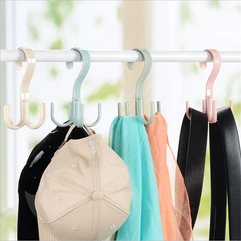 

Rotating Hook Four Claws Multi-functional Wardrobe Bag Hook Nailless Plastic Tie Hook