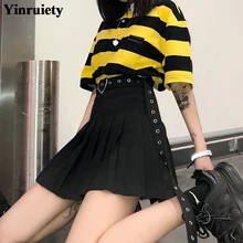 Японская женская уличная юбка Харадзюку готичный Панк Стиль Высокая Wasit Saias черные белые плиссированные мини-юбки с сердечками пояса