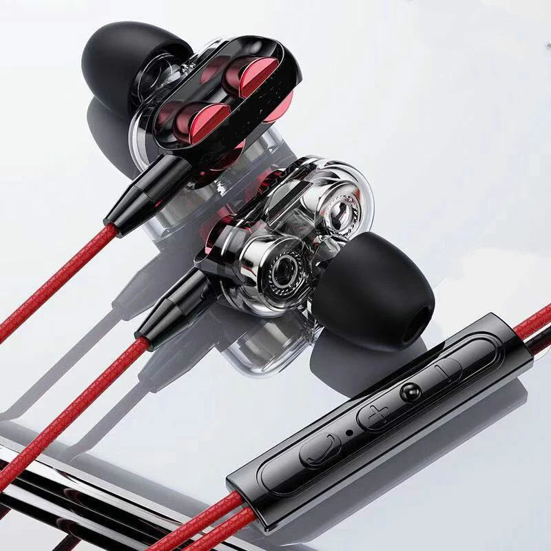 Buyruo Dual Drive Stereo Wired Earphone In-Ear Sport Headset with Mic Mini Earbuds Handsfree Earphones for Mobile Phone