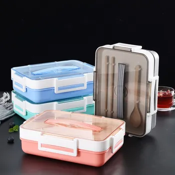 

New Microwave Heated Lunch Box Portable Food Grade PP Lunch Box Sealed Leakproof 4 Color Optional Food Container Gift Tableware