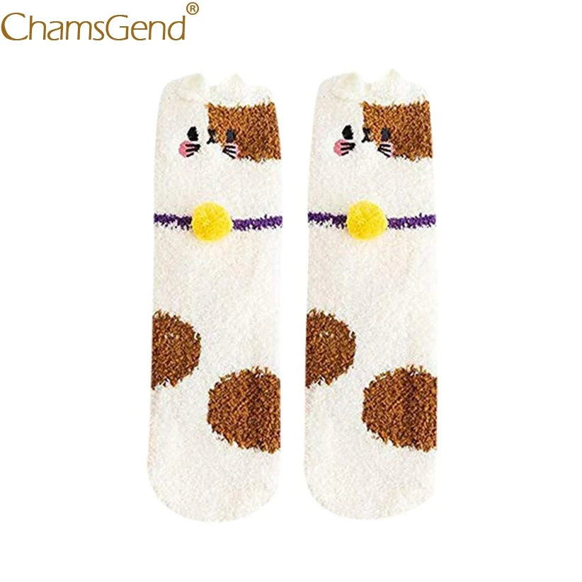 Японский стиль; милые носки с котом для женщин и девочек; теплая плюшевая обувь для холодной зимы; удобные женские носки до лодыжки с мини-помпоном; 9Nov